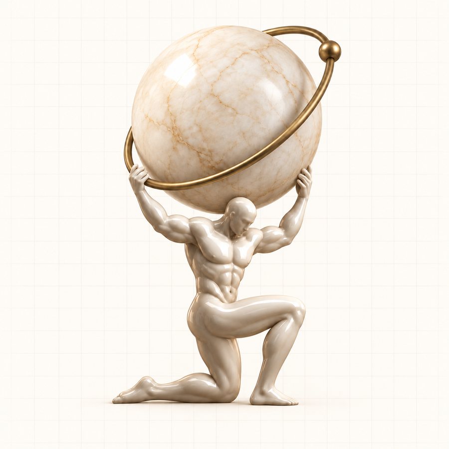 A marble Atlas holding the orbio orb